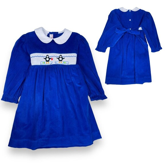 Vintage Winter Christmas Holiday Long Sleeve Penguin Smocked Dress 4T - Picture 1 of 7